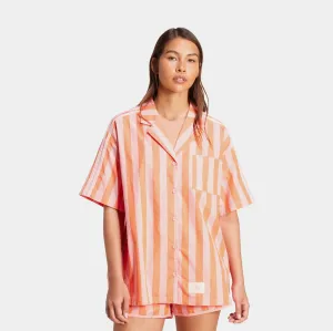 Summer Glow Resort Womens Short Sleeve Shirt (Pink/Orange) Relaxed Layer LayeredNeckline