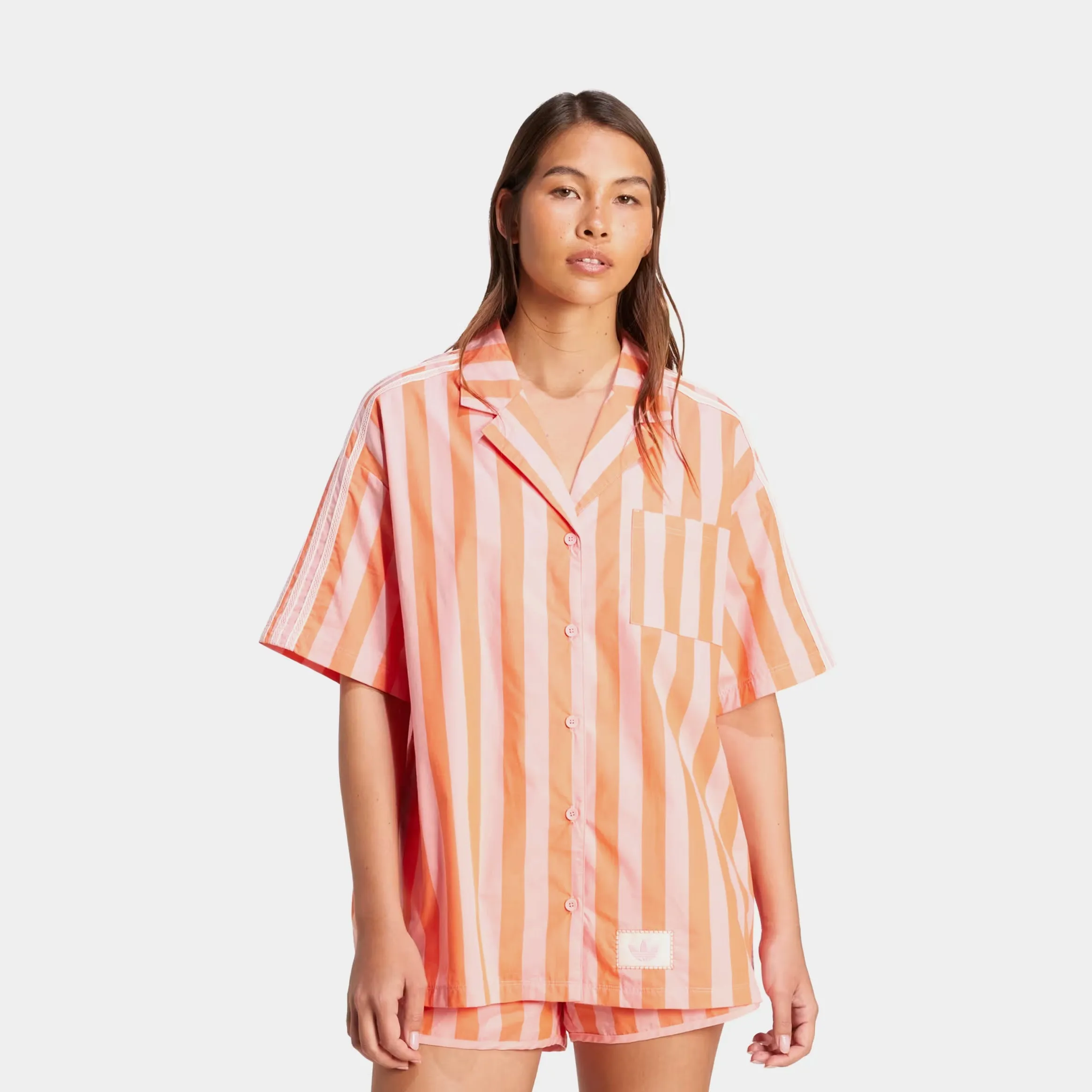 Summer Glow Resort Womens Short Sleeve Shirt (Pink/Orange) Relaxed Layer LayeredNeckline