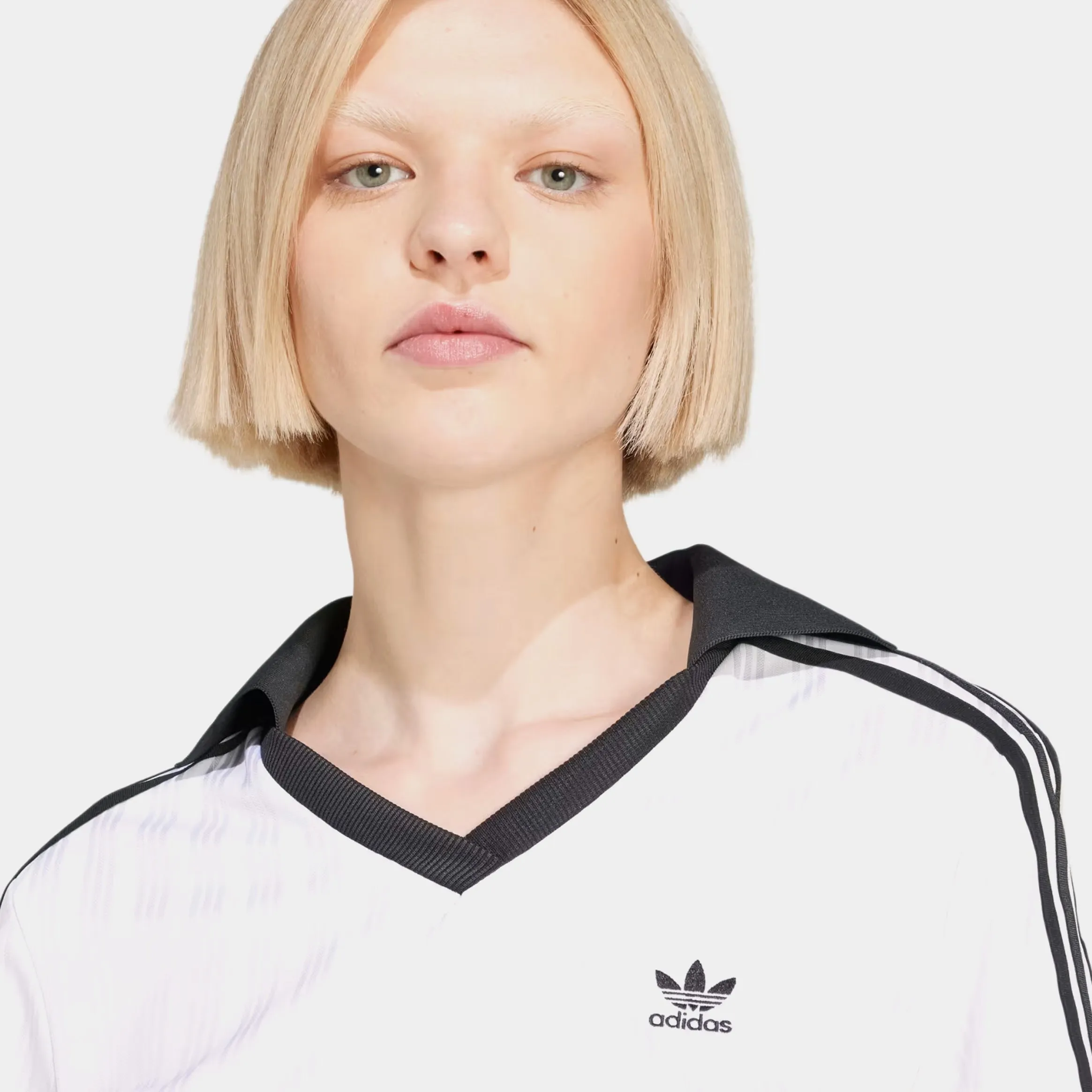 Adicolor Jacquard Crop Polo Womens Short Sleeve Shirt (White) QuickDry