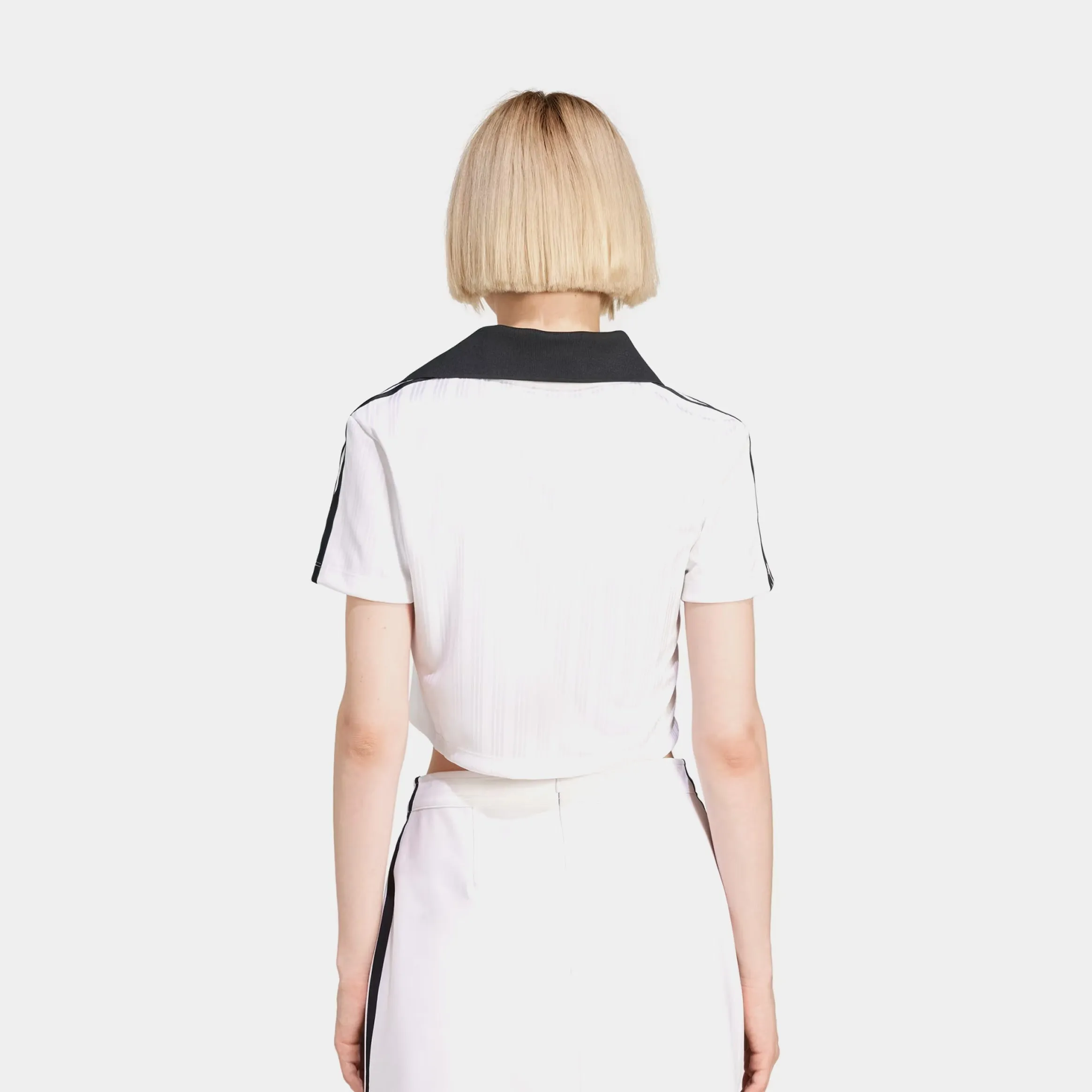 Adicolor Jacquard Crop Polo Womens Short Sleeve Shirt (White) SustainableTextiles Stylish Protection