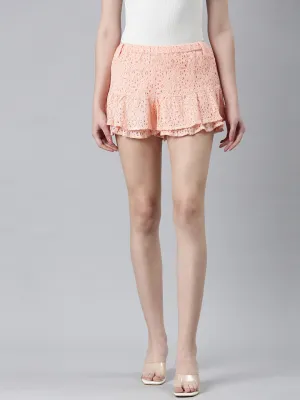 Future Fashion Women's Peach Self-Designed Flared Mini Skirt