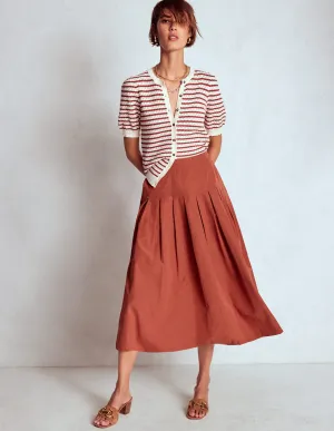 Future Fashion Valentina Taffeta Midi Skirt-Roasted Chestnut Brown