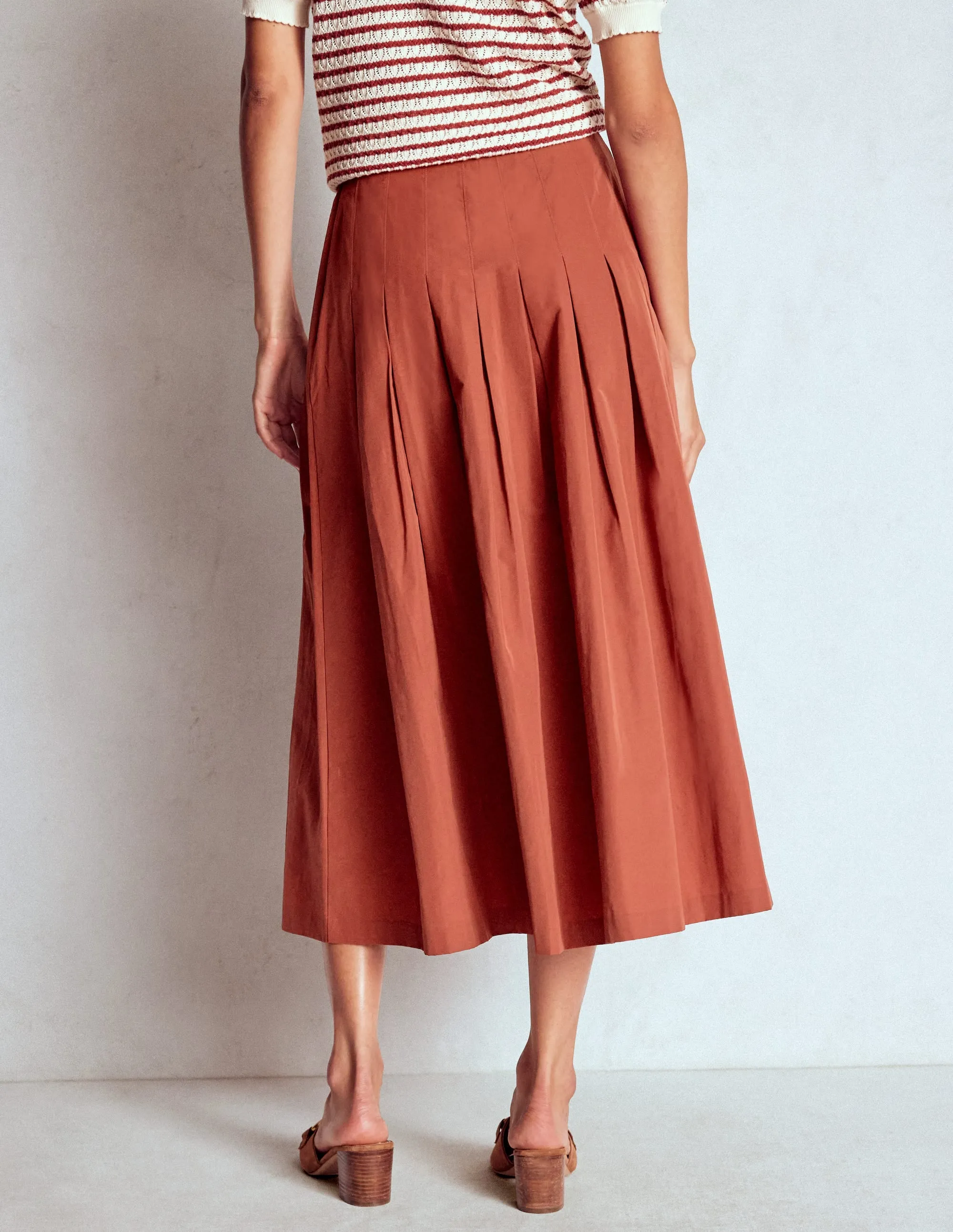 Matte Texture Lightweight Lining Valentina Taffeta Midi Skirt-Roasted Chestnut Brown