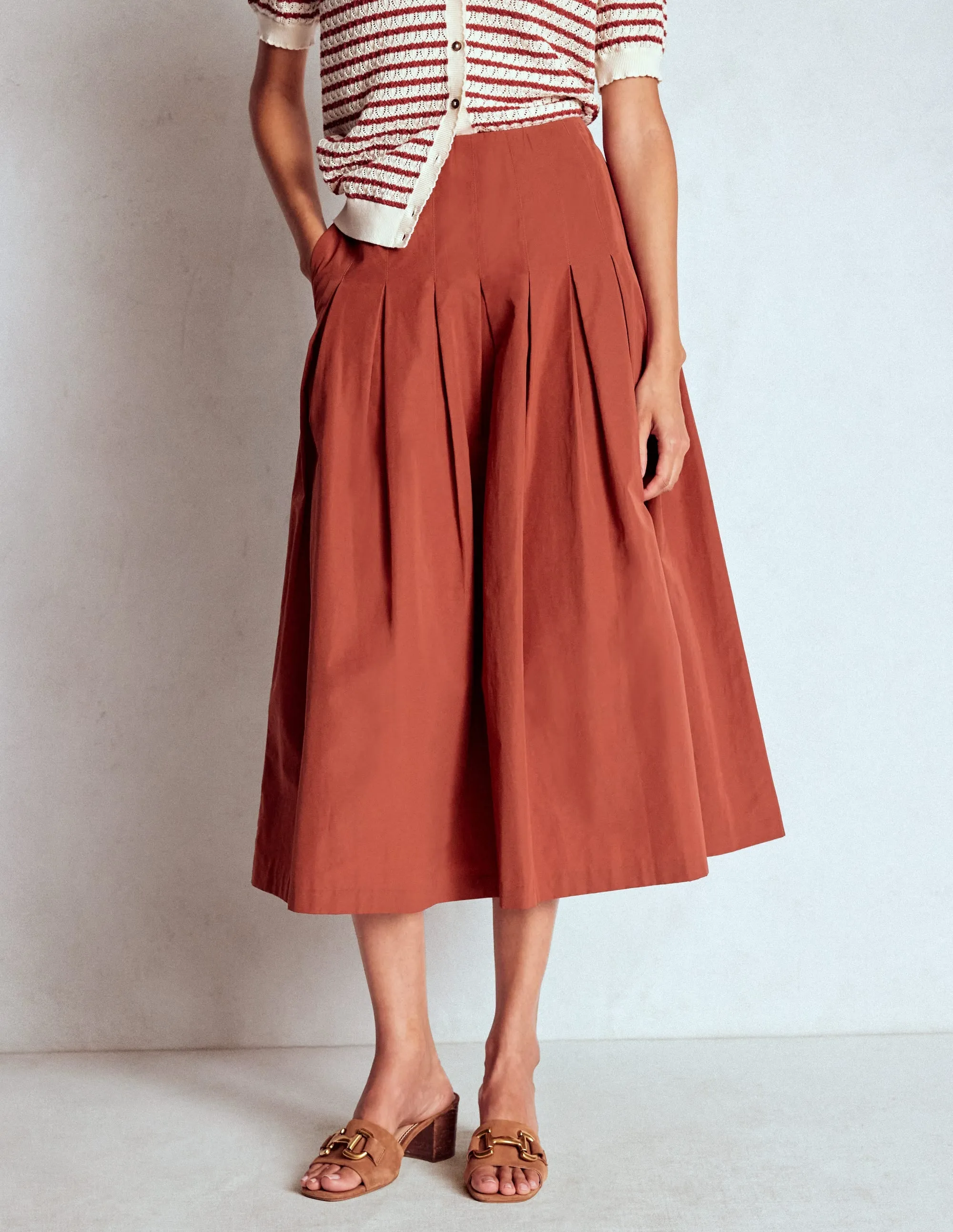 Valentina Taffeta Midi Skirt-Roasted Chestnut Brown Chill Mood Fashion Week Ready