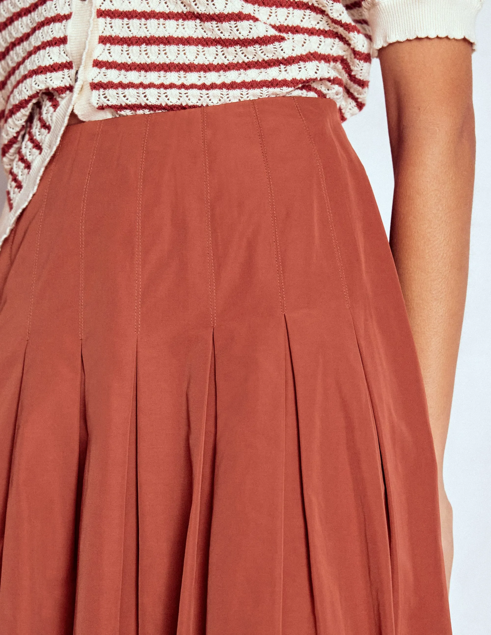 Limited Edition Plus size option Valentina Taffeta Midi Skirt-Roasted Chestnut Brown