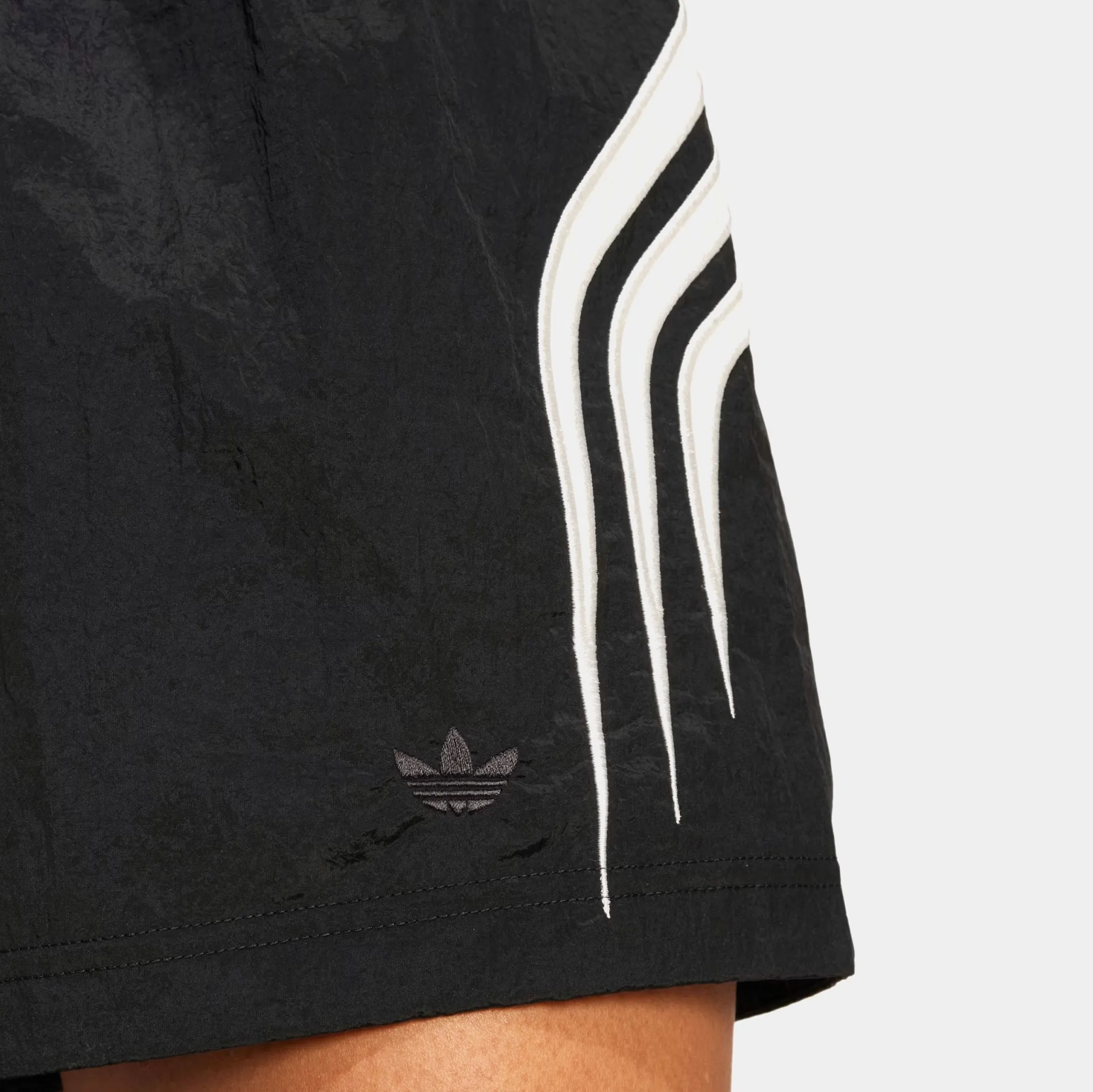 Layered Panel Design Atlanta Cut Line Nylon Womens Shorts (Black/White)