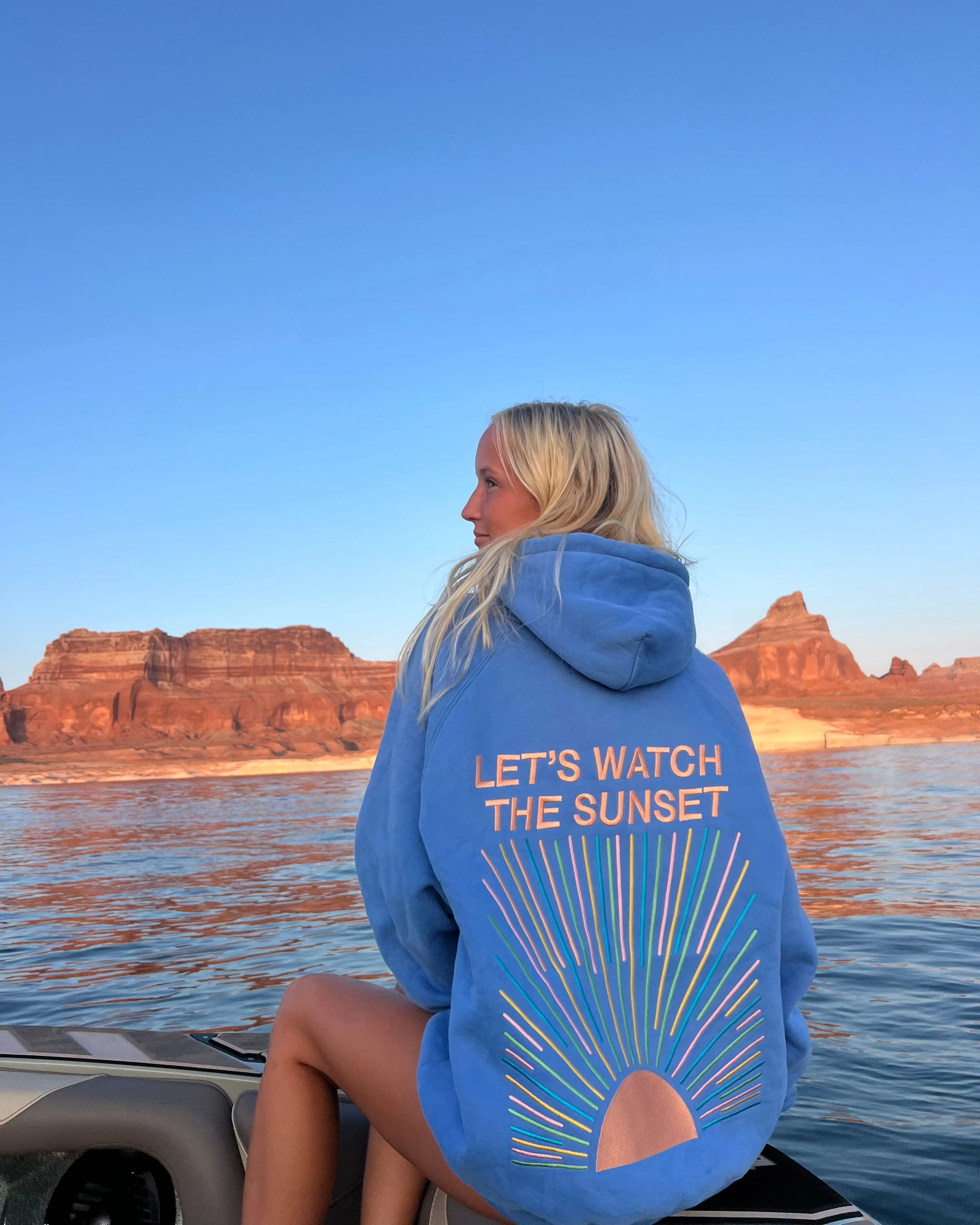 Versatile Layer "Let's Watch the Sunset" Oversized Lux Hoodie in Blue