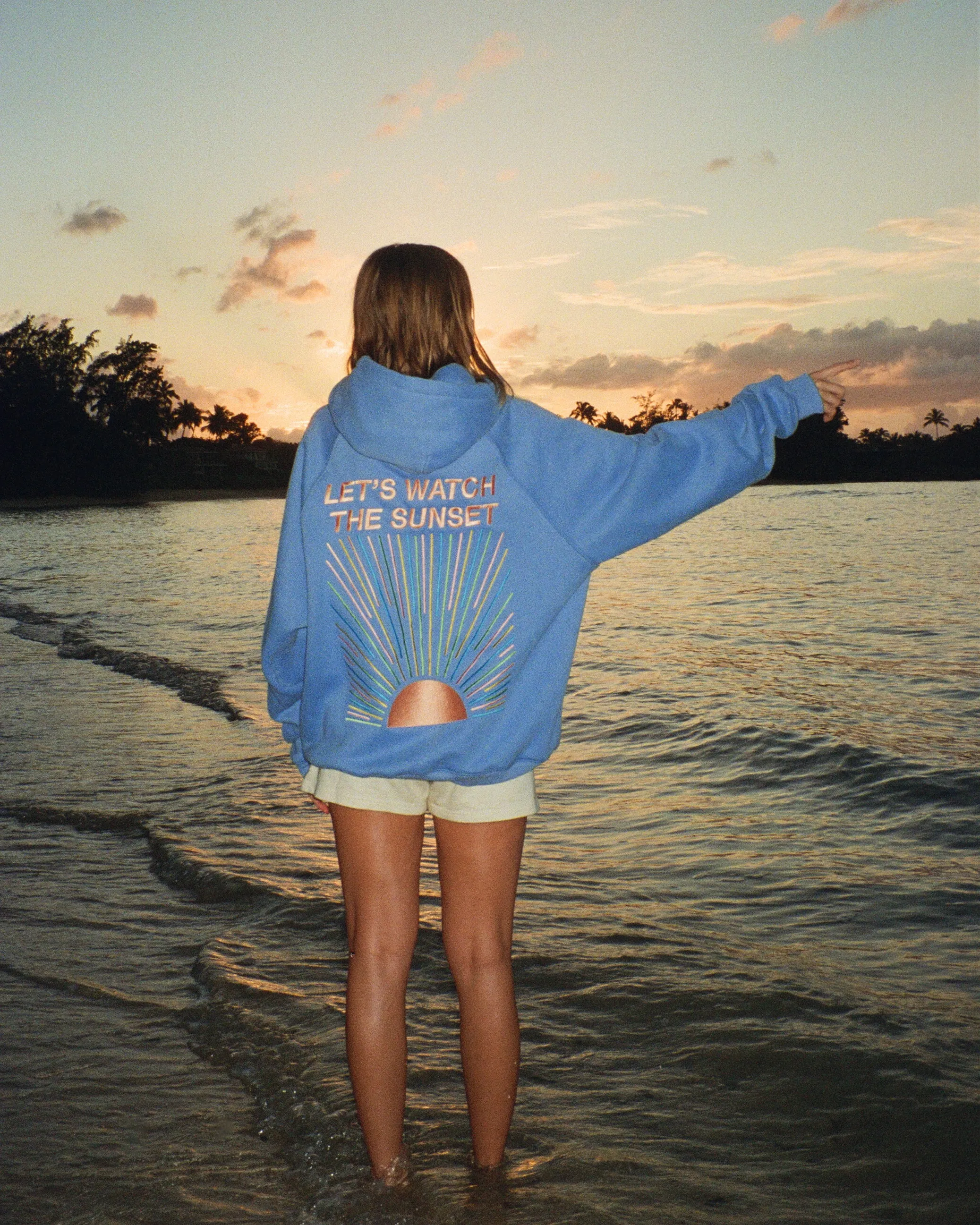 "Let's Watch the Sunset" Oversized Lux Hoodie in Blue Outdoor Sporty