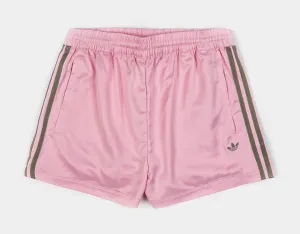 Soccer Summer Satin Pin Womens Shorts (Pink/White) Double Layered Hem