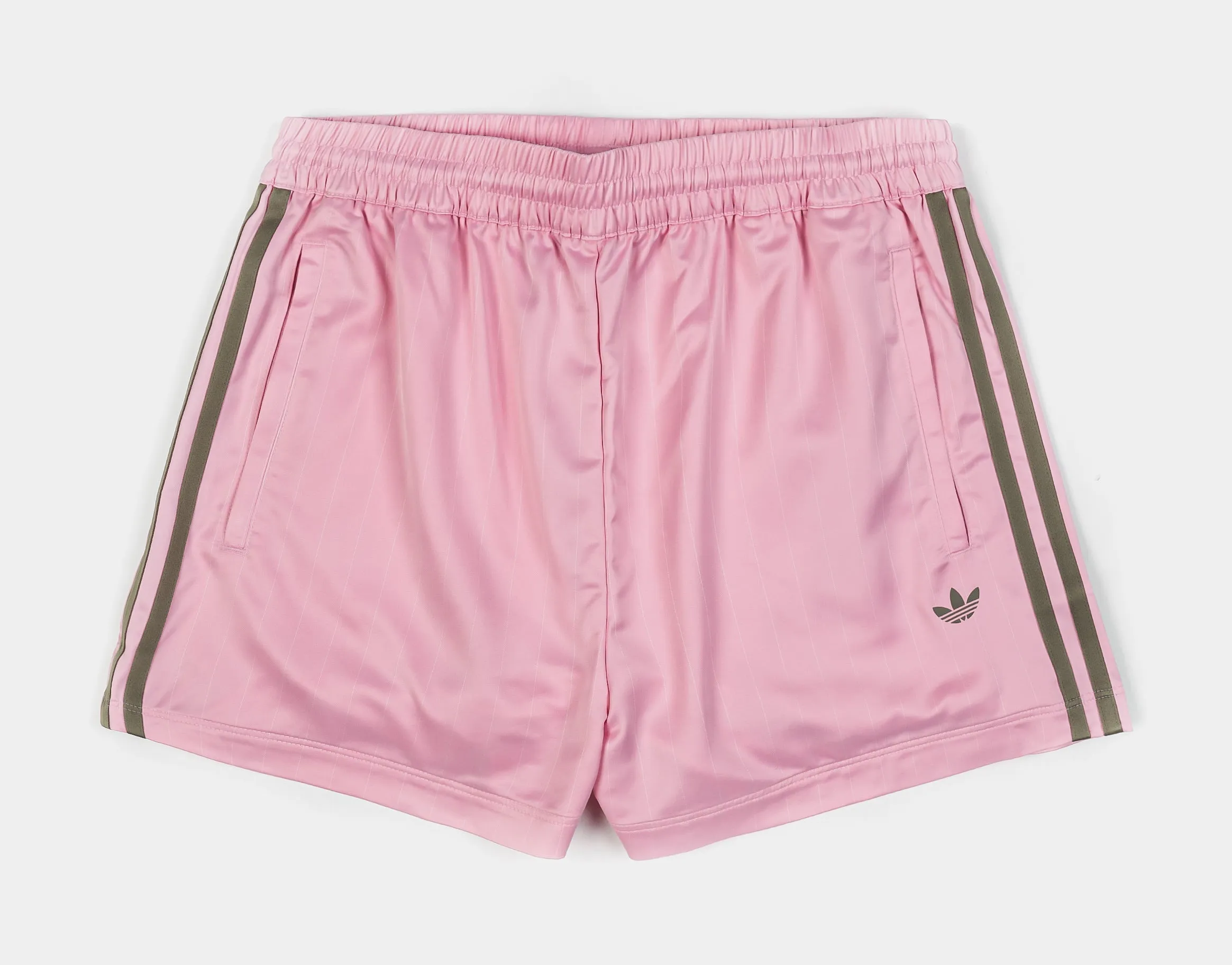 Patchwork Design Stretch Comfort Soccer Summer Satin Pin Womens Shorts (Pink/White)