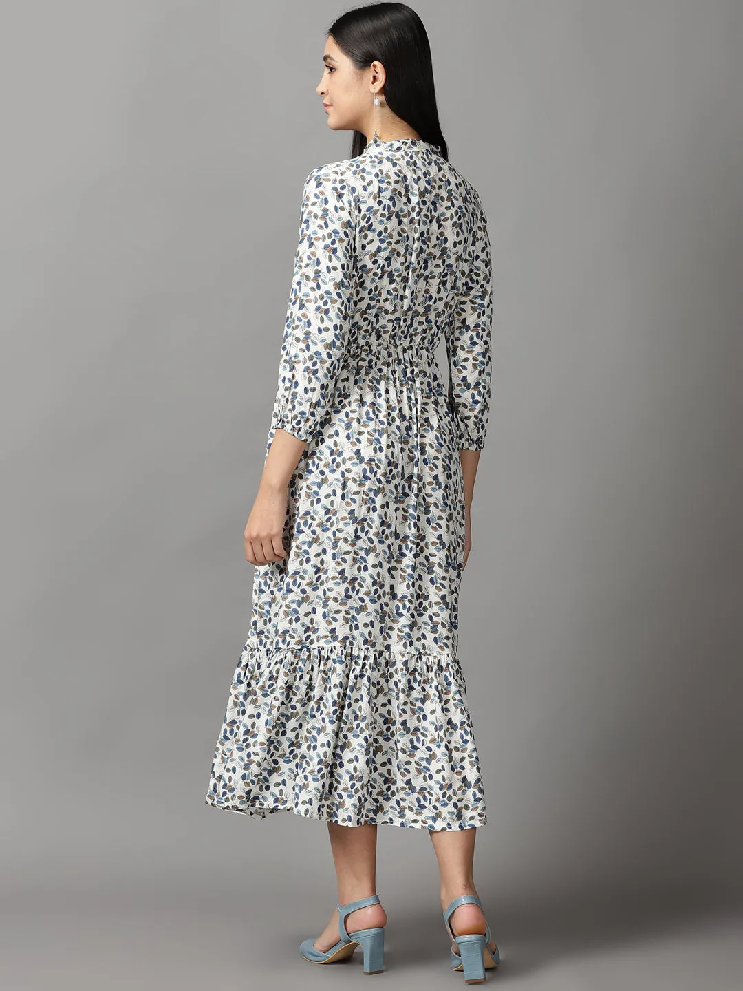 Breath Soft Women's Off White Tropical Fit & Flare Dress