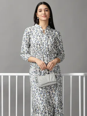 Flexible Layers Women's Off White Tropical Fit & Flare Dress