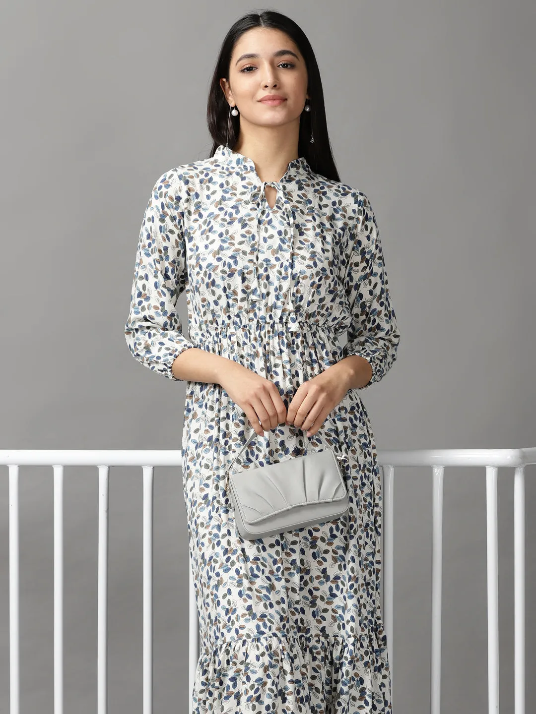 Flexible Layers Women's Off White Tropical Fit & Flare Dress