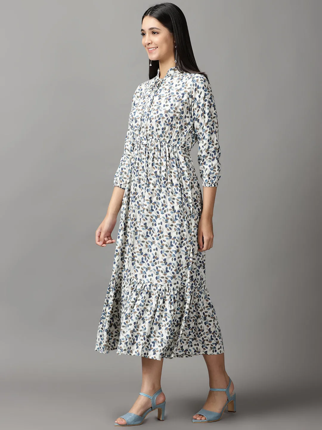 Women's Off White Tropical Fit & Flare Dress Feminine Energy