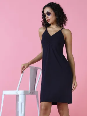 Vibe Choice Women's Navy Blue Sleeveless Bodycon Midi Dress