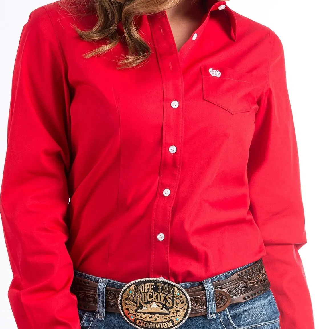 Timeless Layer Cinch Women's L/S Solid Red Western Button Down Shirt