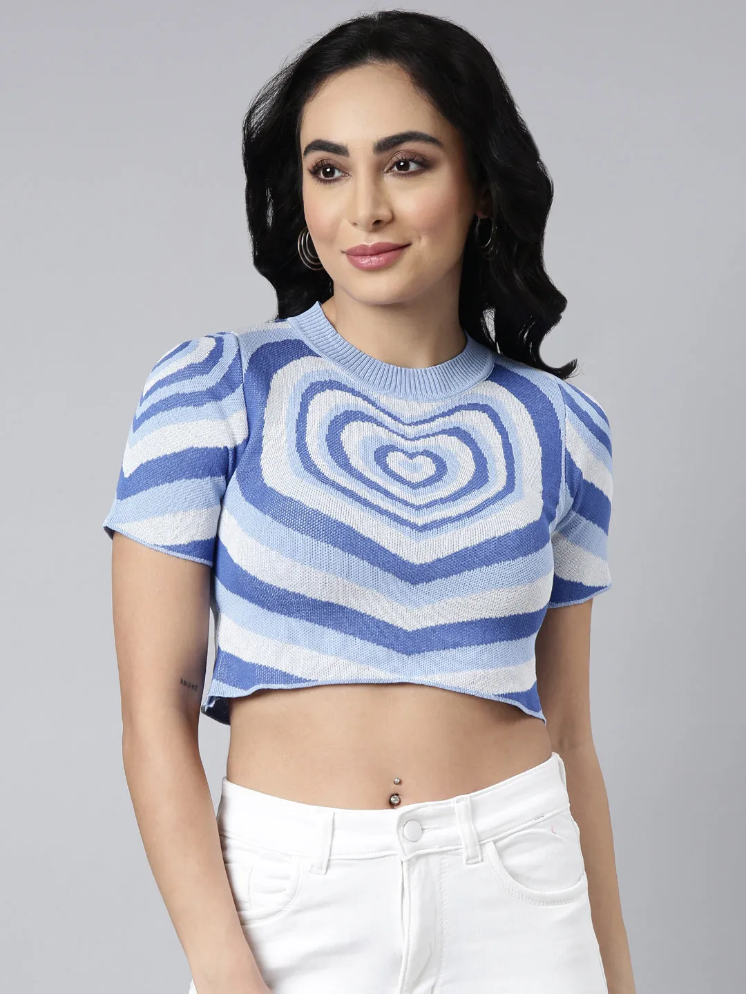 informal gathering Breathable Comfort Design Women's Blue Graphic Fitted Crop Top