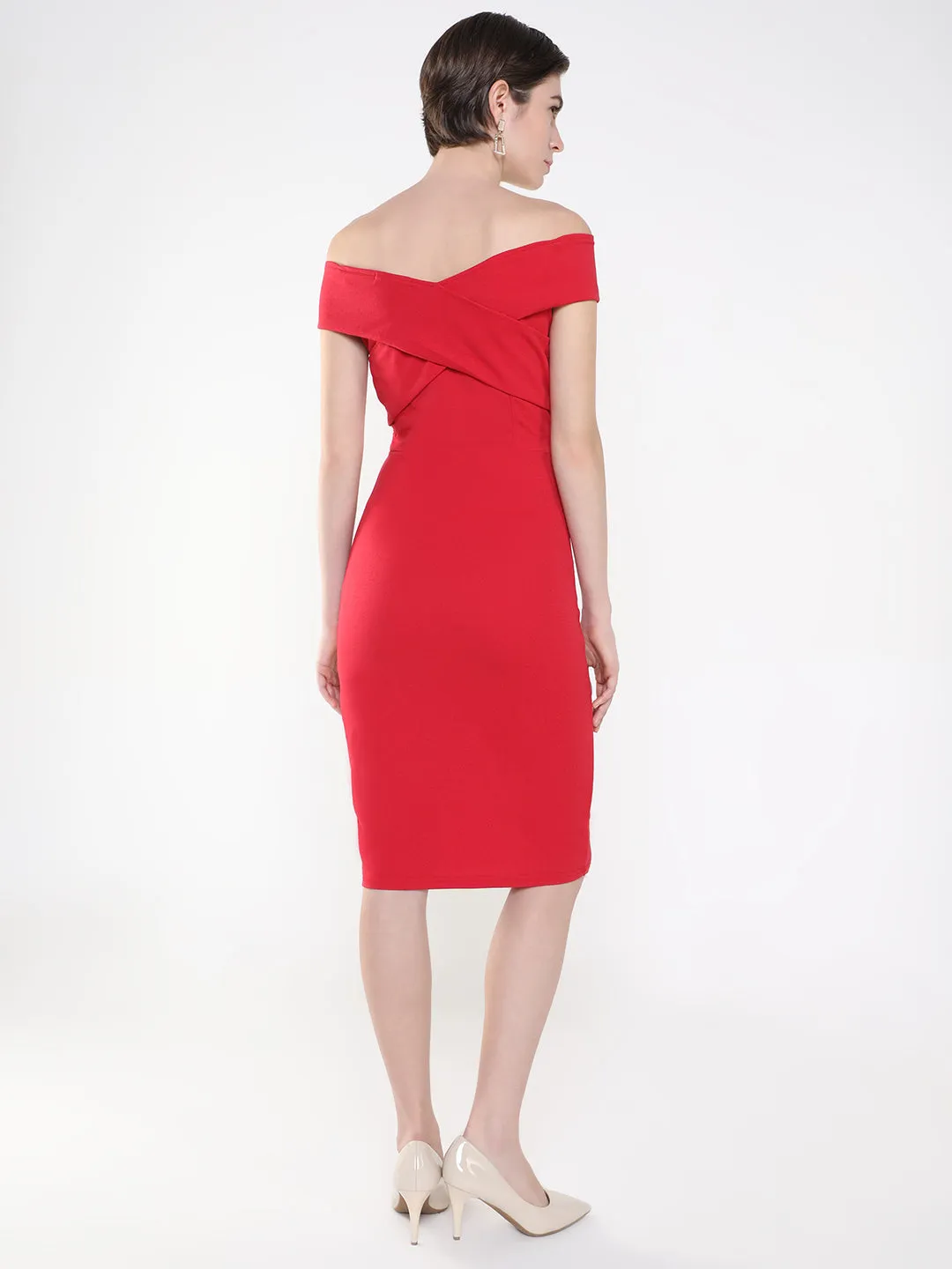 Women's Red Off-Shoulder Bodycon Dress Minimal Touch