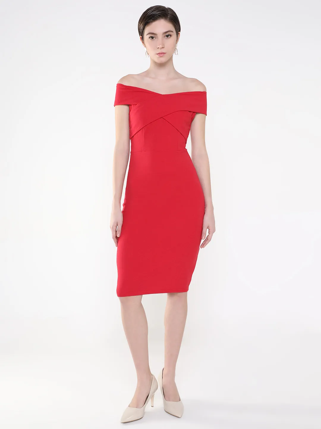 Style Option Weekend Fresh Women's Red Off-Shoulder Bodycon Dress