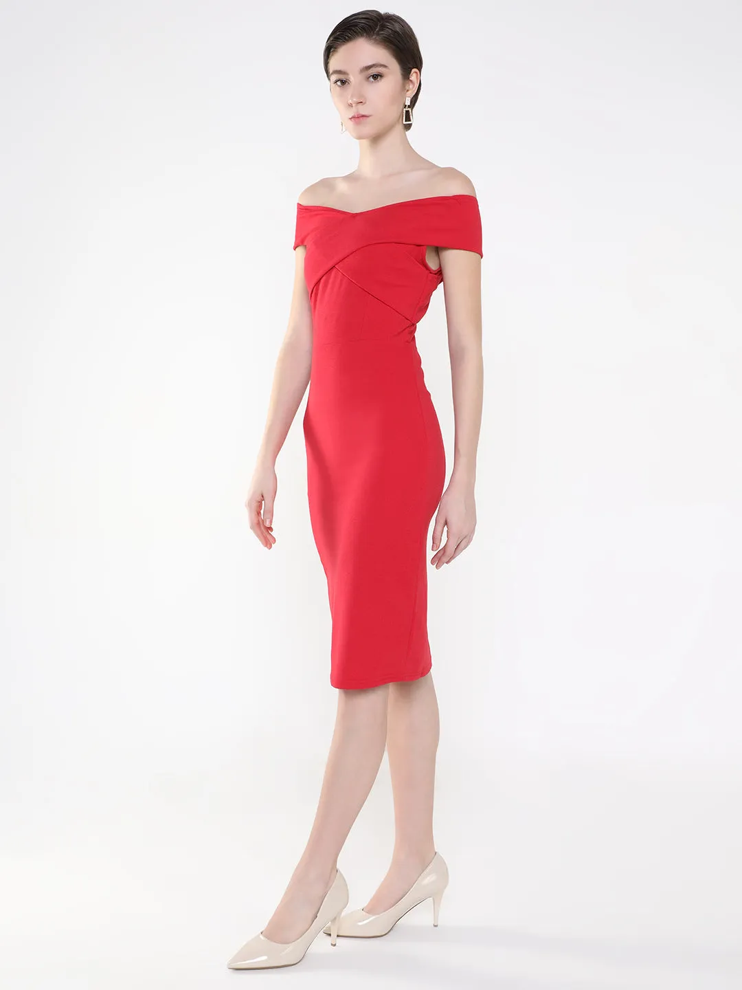 Light Aesthetic Fall Style Women's Red Off-Shoulder Bodycon Dress