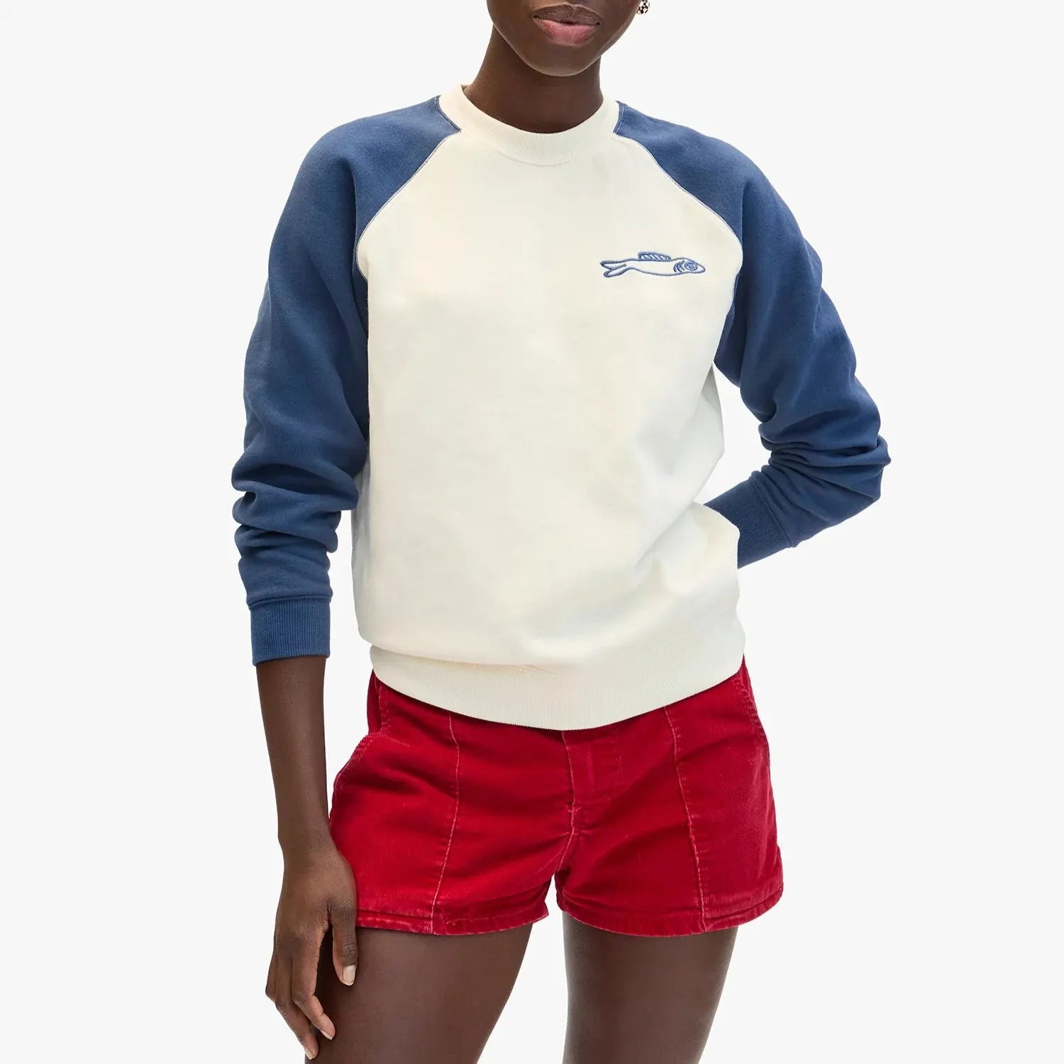 Indoor Wear Embroidered Sardine Sweatshirt (Cream   Navy)