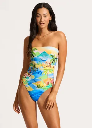 Waterfront Fun Smooth inner lining South Pacific Bandeau One Piece - Turquoise