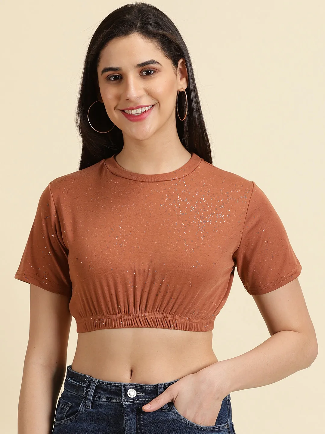 Women's Rust Embellished Crop Top Vibrant Colors