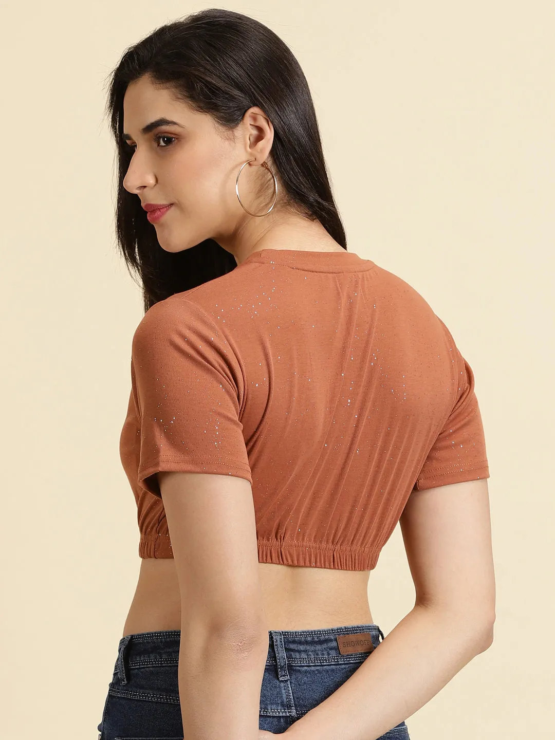 Women's Rust Embellished Crop Top Low Impact Manufacturing