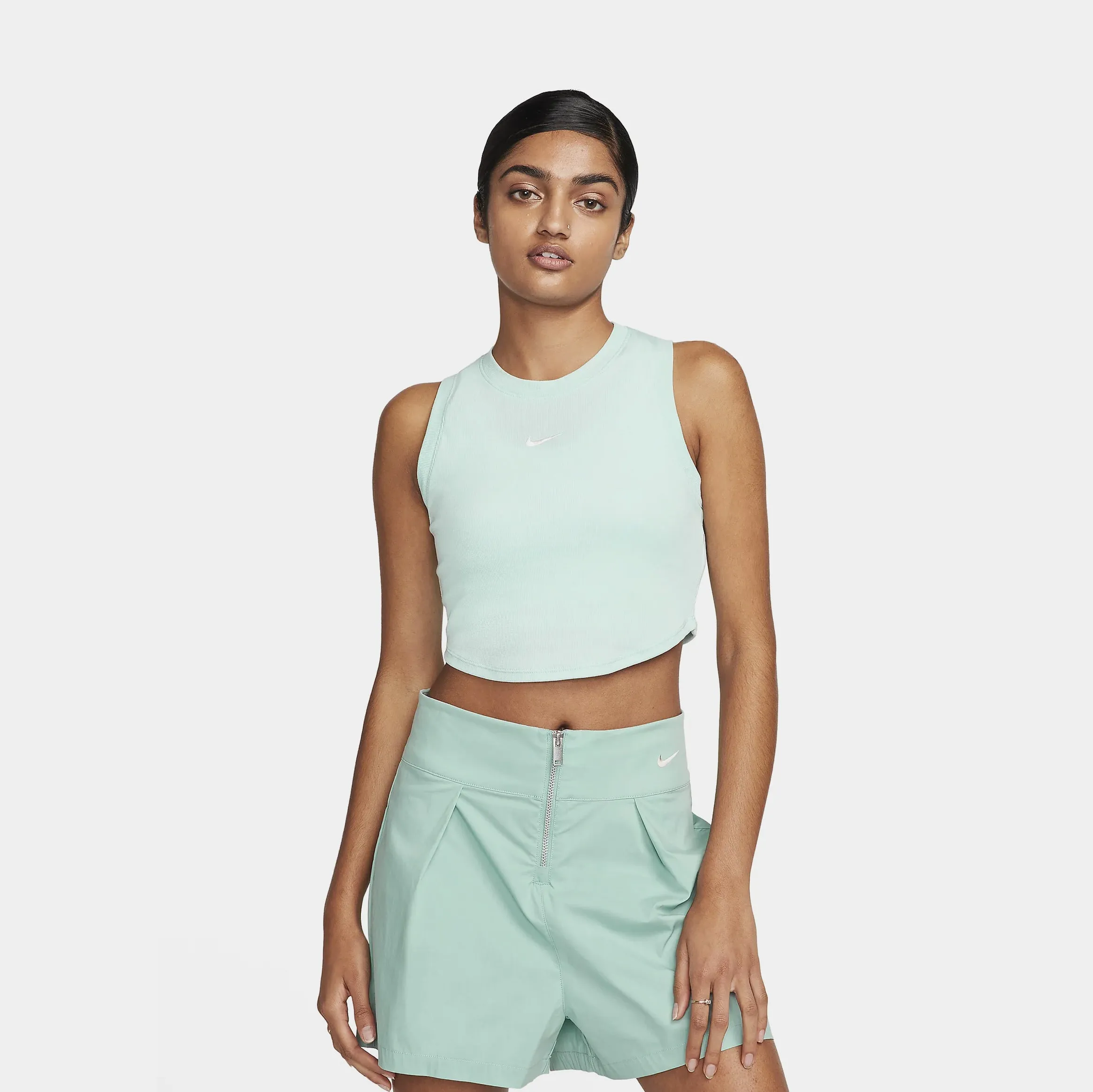 Sport Essentials Ribbed Womens Tank Top (Green) ReflectiveTrimDetails