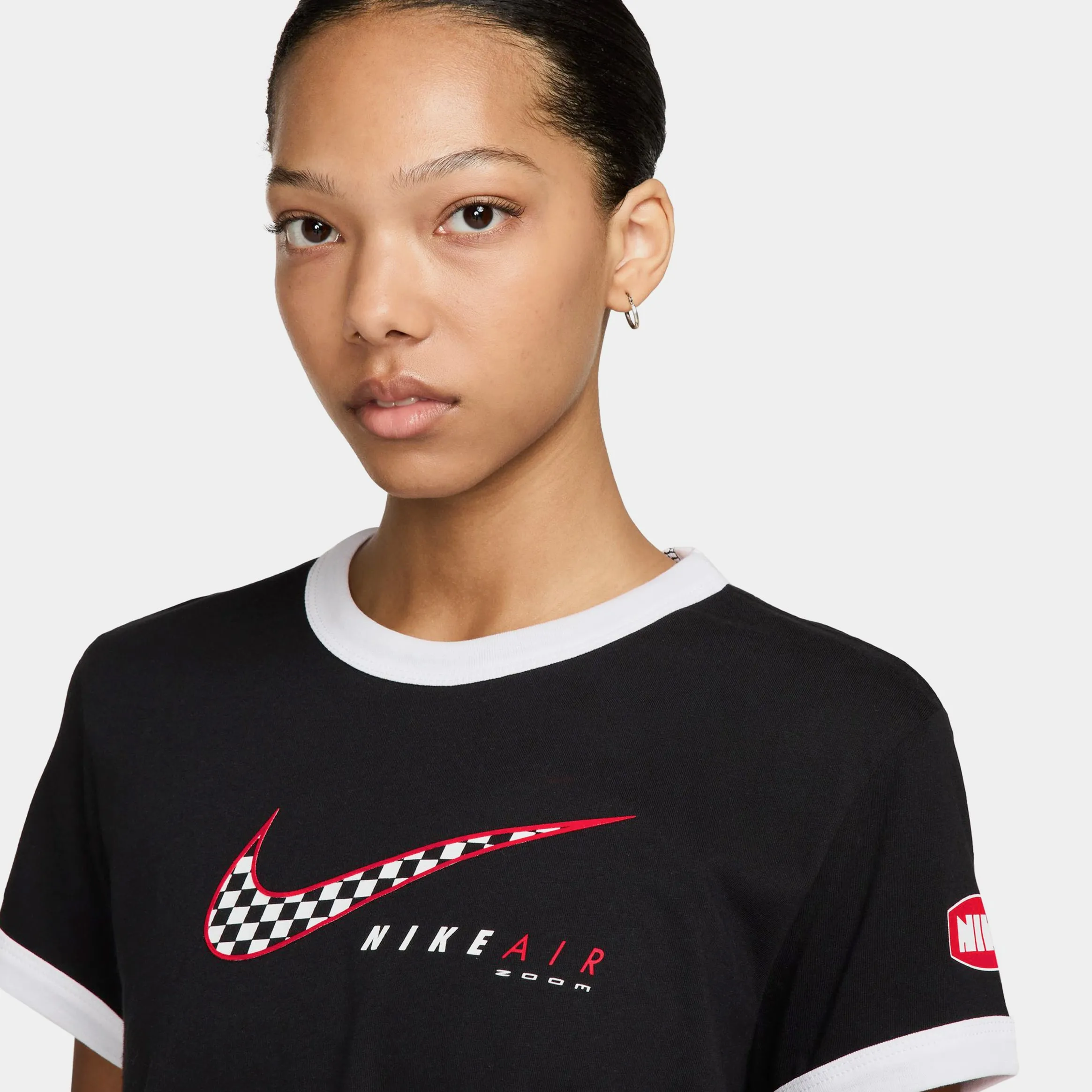 Sportswear Club Moto Womens Short Sleeve Shirt (Black) Euro Mood Run Ready