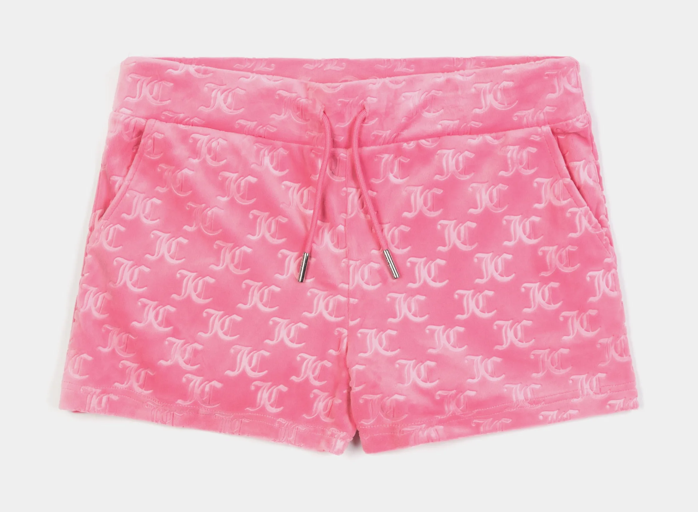 Embroidered Hot Fix Velour Womens Shorts (Pink) fresh start vacation look