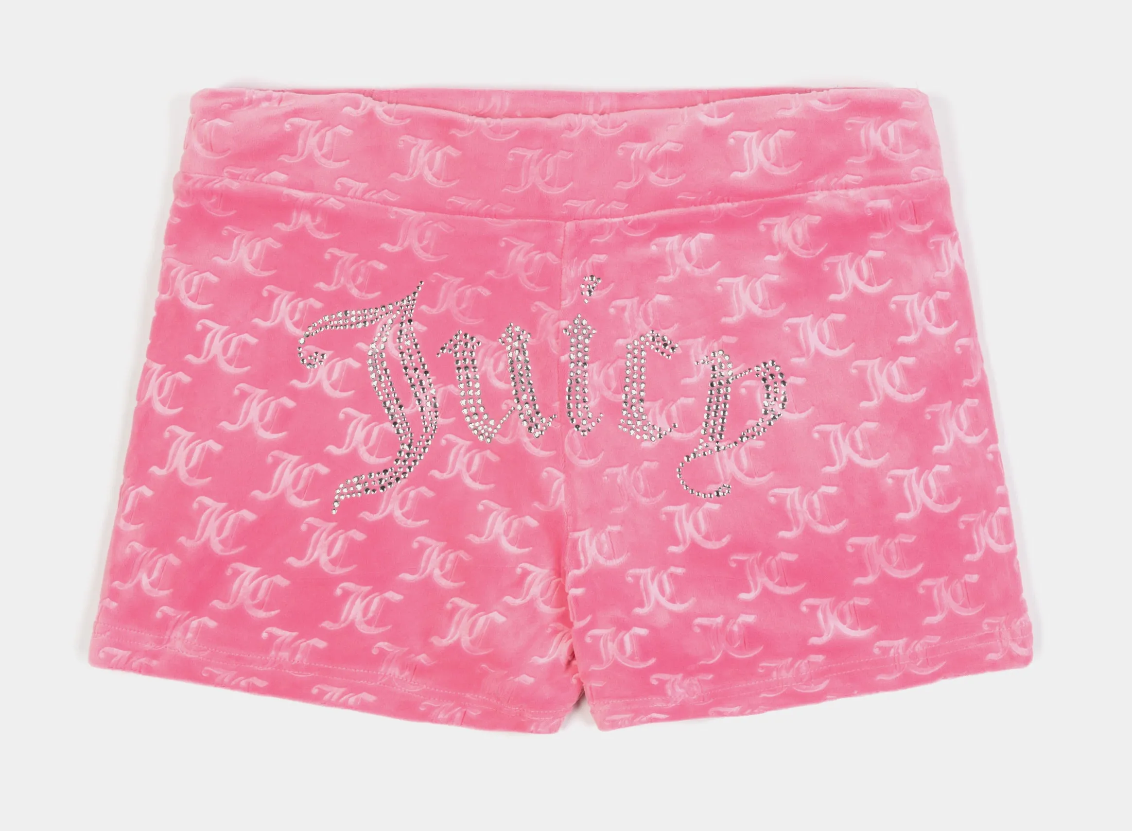 Cool Breeze Embroidered Hot Fix Velour Womens Shorts (Pink)