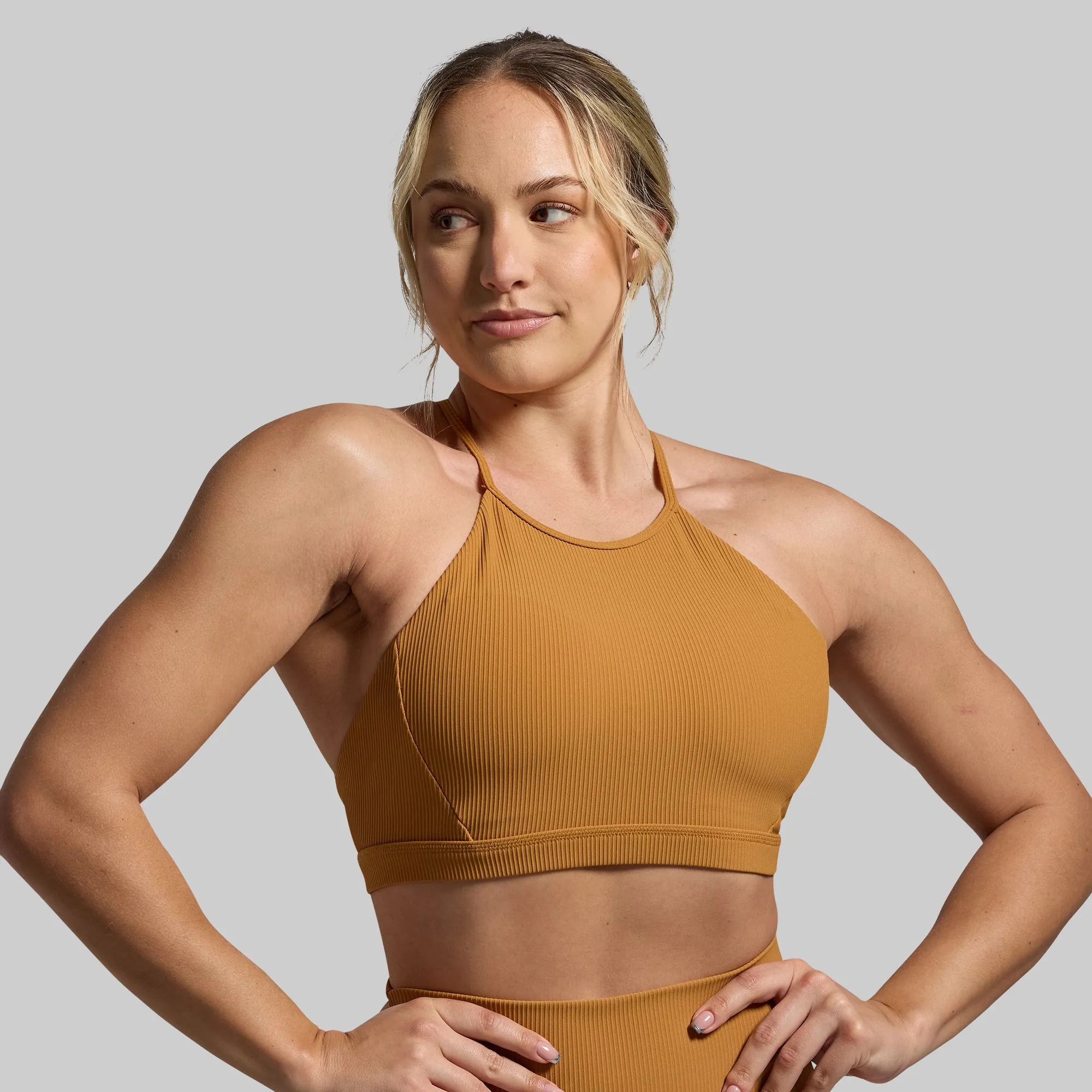 Break the Limits Sports Bra (Biscuit) Layered Coverage Design Blend fitness clothes