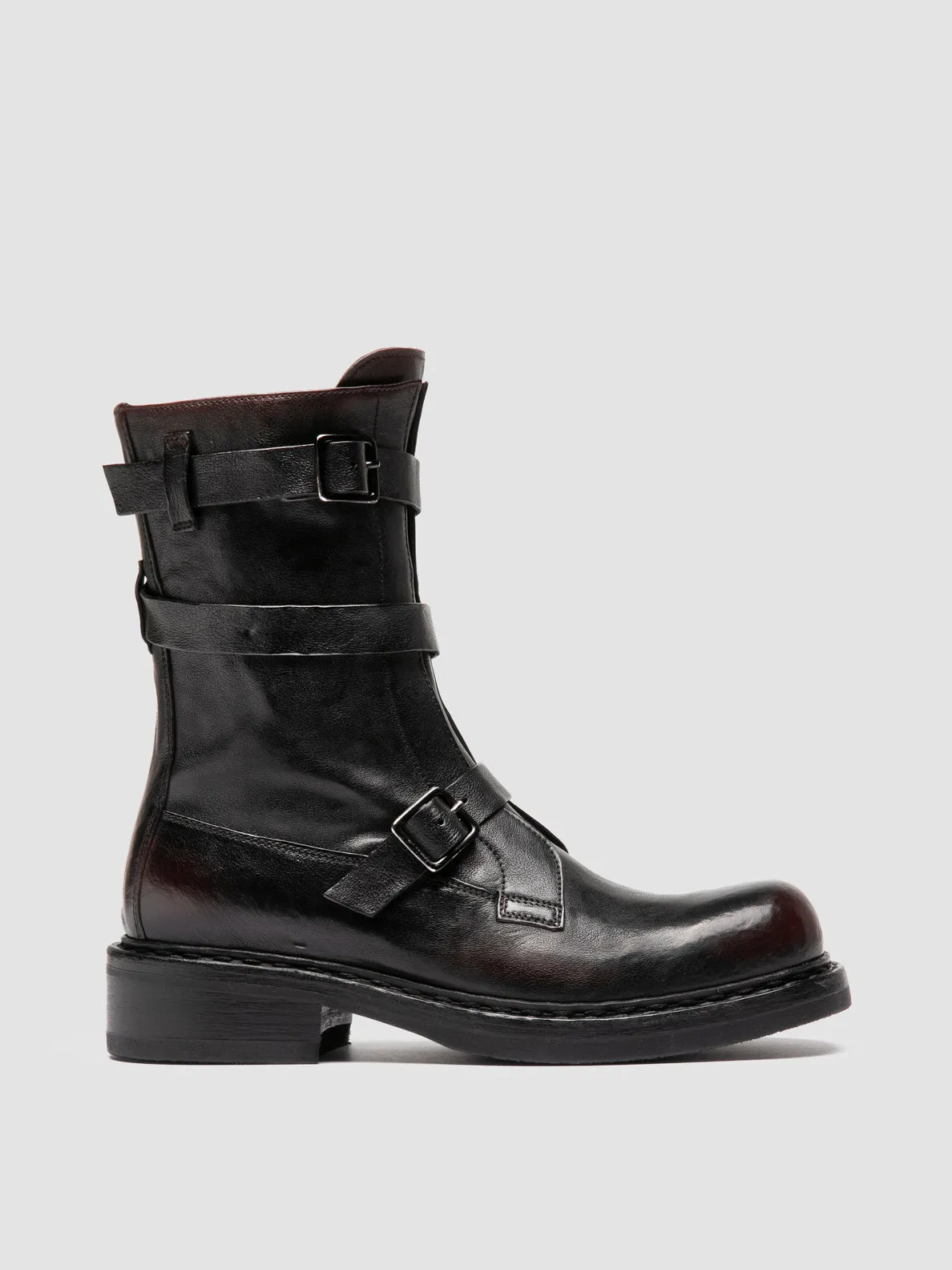 DAKOTA 004 - Burgundy Leather Zipped Boots Combat Look
