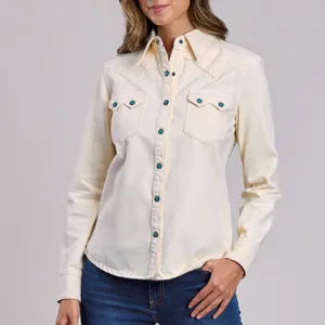 Sports Outfit Light and Soft Stetson Women's L/S Turquoise Snap Western Denim Snap Shirt in Cream