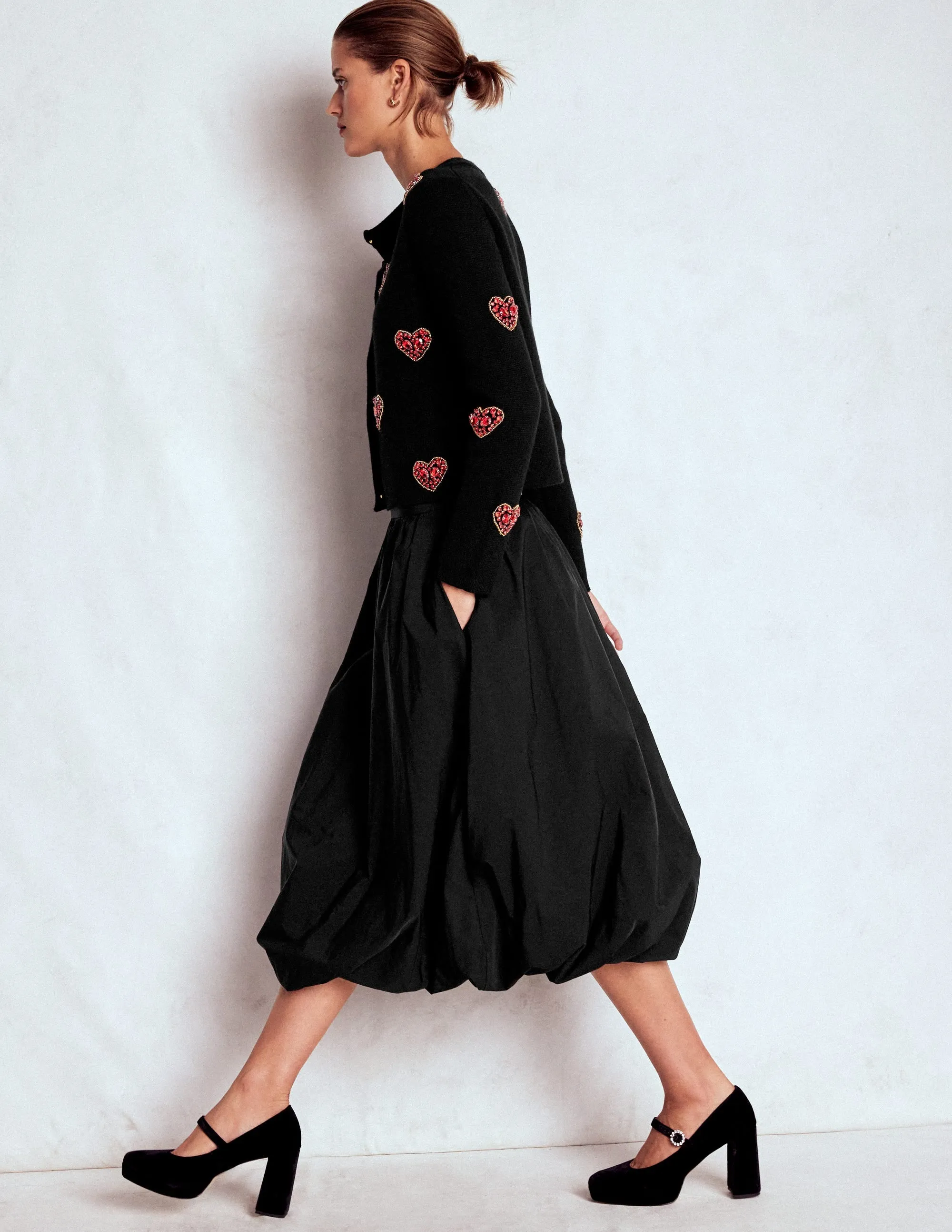 Bubble Hem Midi Skirt-Black Mood Dressing Full Circle