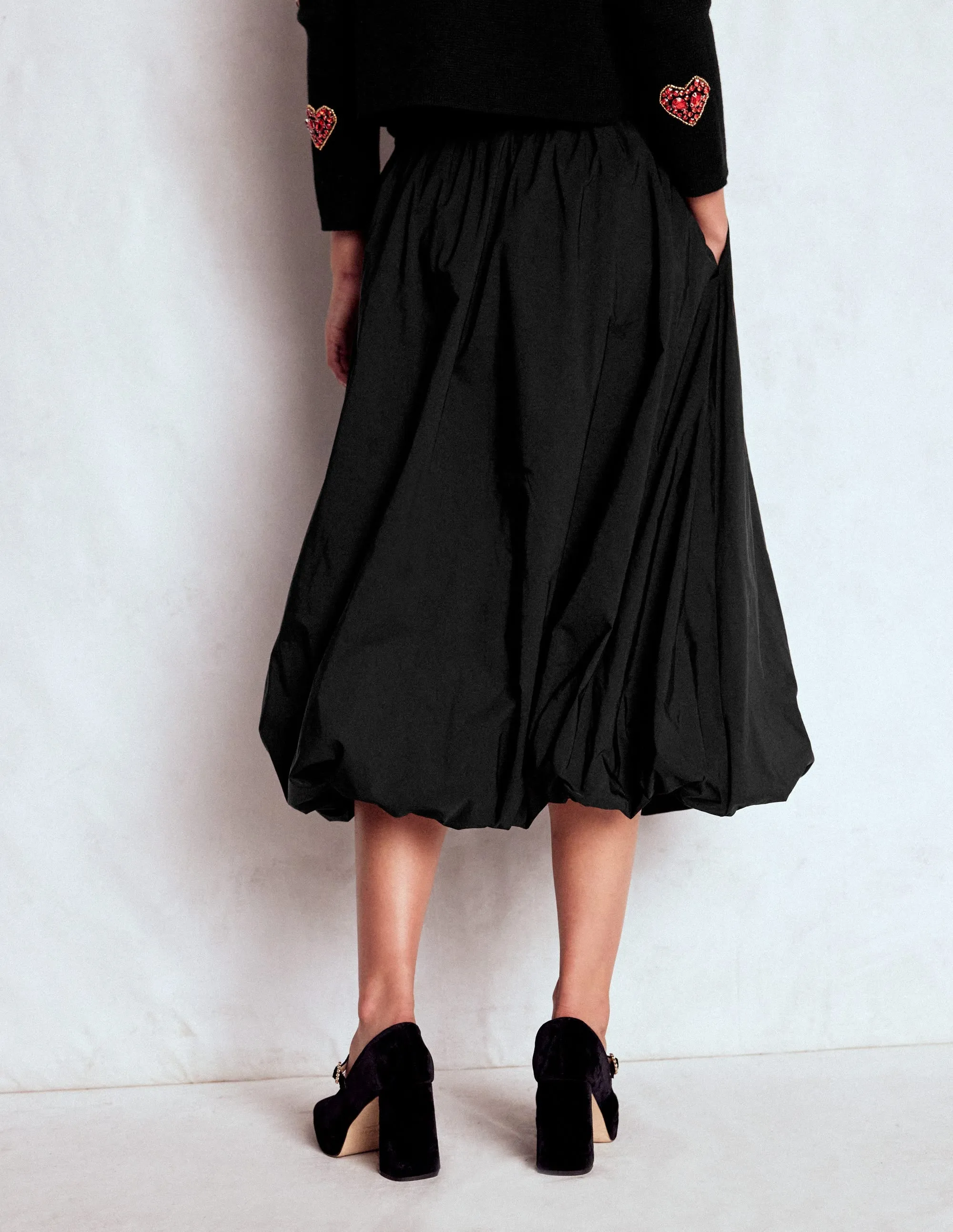 Bubble Hem Midi Skirt-Black Neat Fit