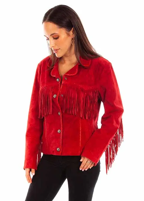 Scully Women's Suede Fringe Jacket in Red snag resistant Subtle Design Detail