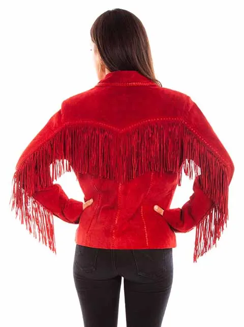 Regular Fit Cut Wind Resistant Lining Scully Women's Suede Fringe Jacket in Red