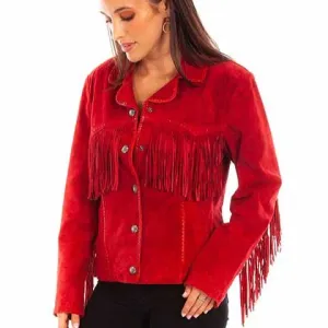 Easy Fit Piece Smooth Zipper Glides Scully Women's Suede Fringe Jacket in Red