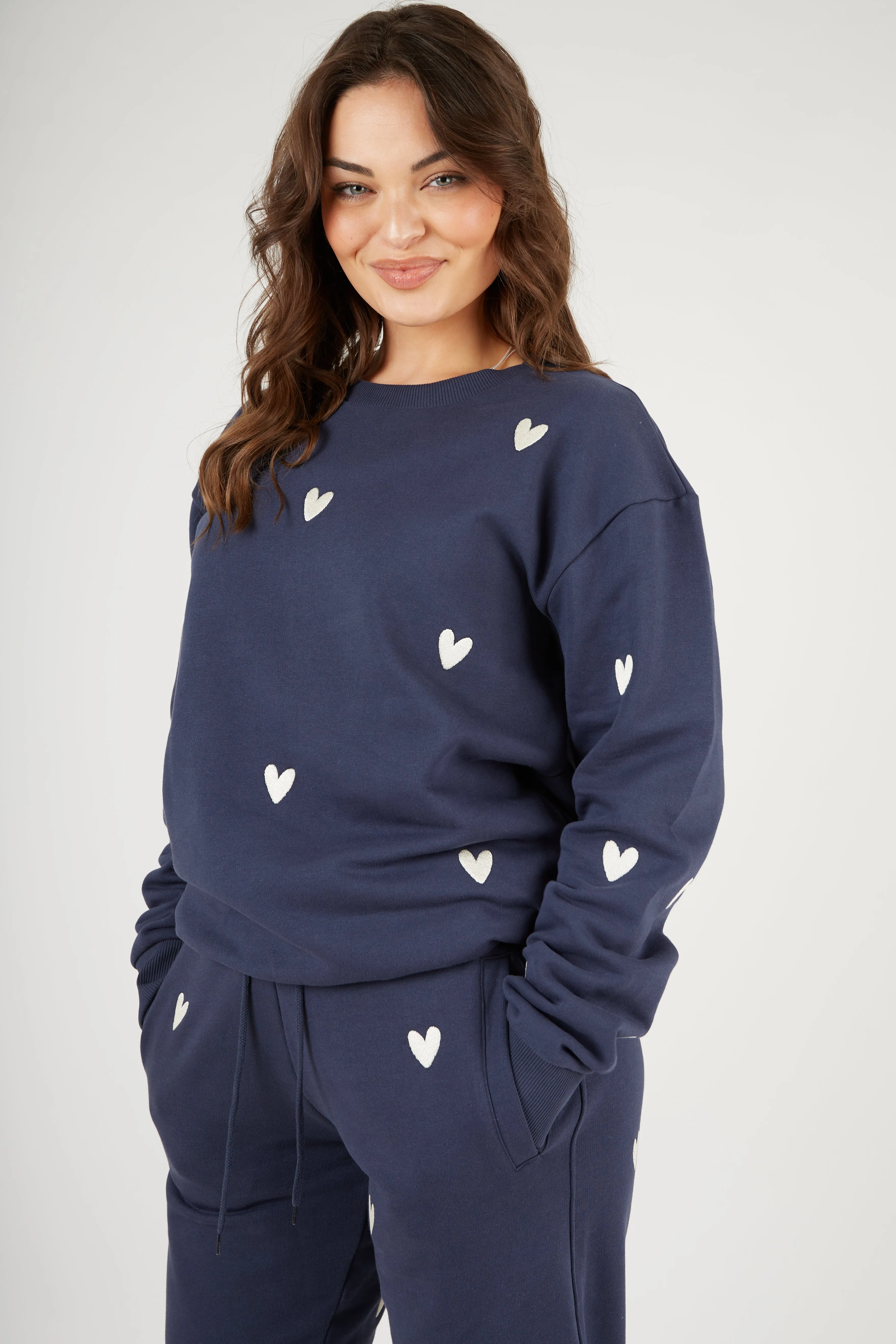 Antibacterial quick-drying O&F Heart Embroidered Sweatshirt - Navy
