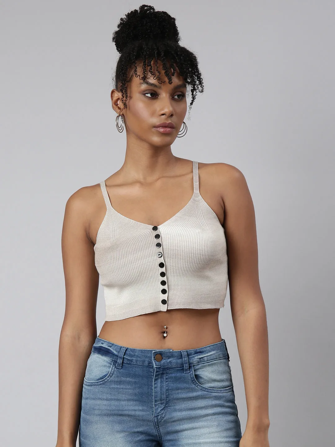 Women's Grey Bralette Shoulder Straps Crop Top Fit Design Fit For All