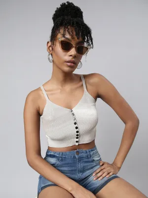 Fresh Vibes Women's Grey Bralette Shoulder Straps Crop Top