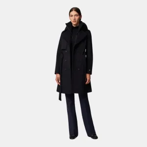 Fabianne Semi-Fitted Classic Wool Coat With Removable Bib (Black) Taped Edges