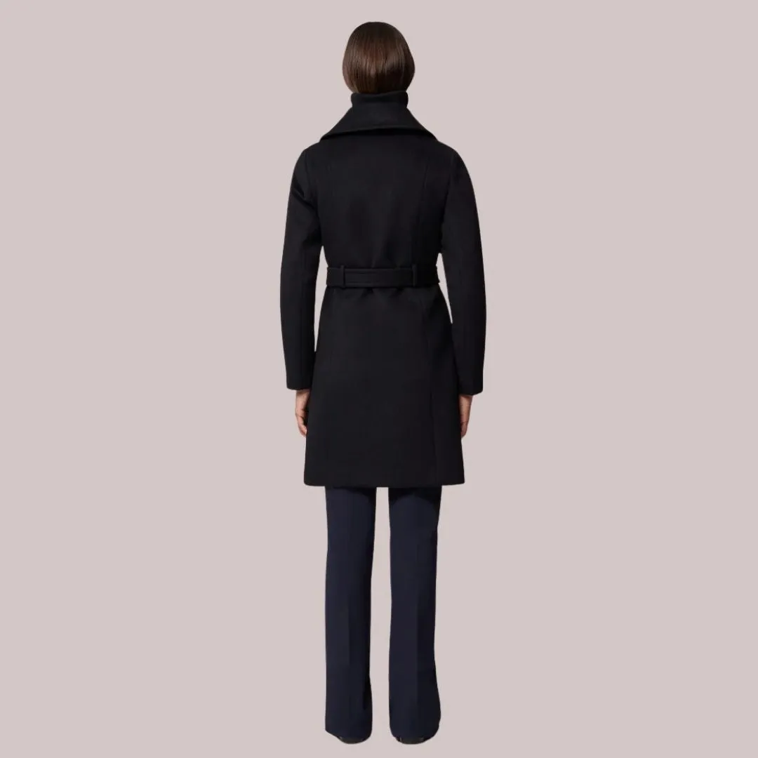 Soft Touch Eco Friendly Coating Fabianne Semi-Fitted Classic Wool Coat With Removable Bib (Black)