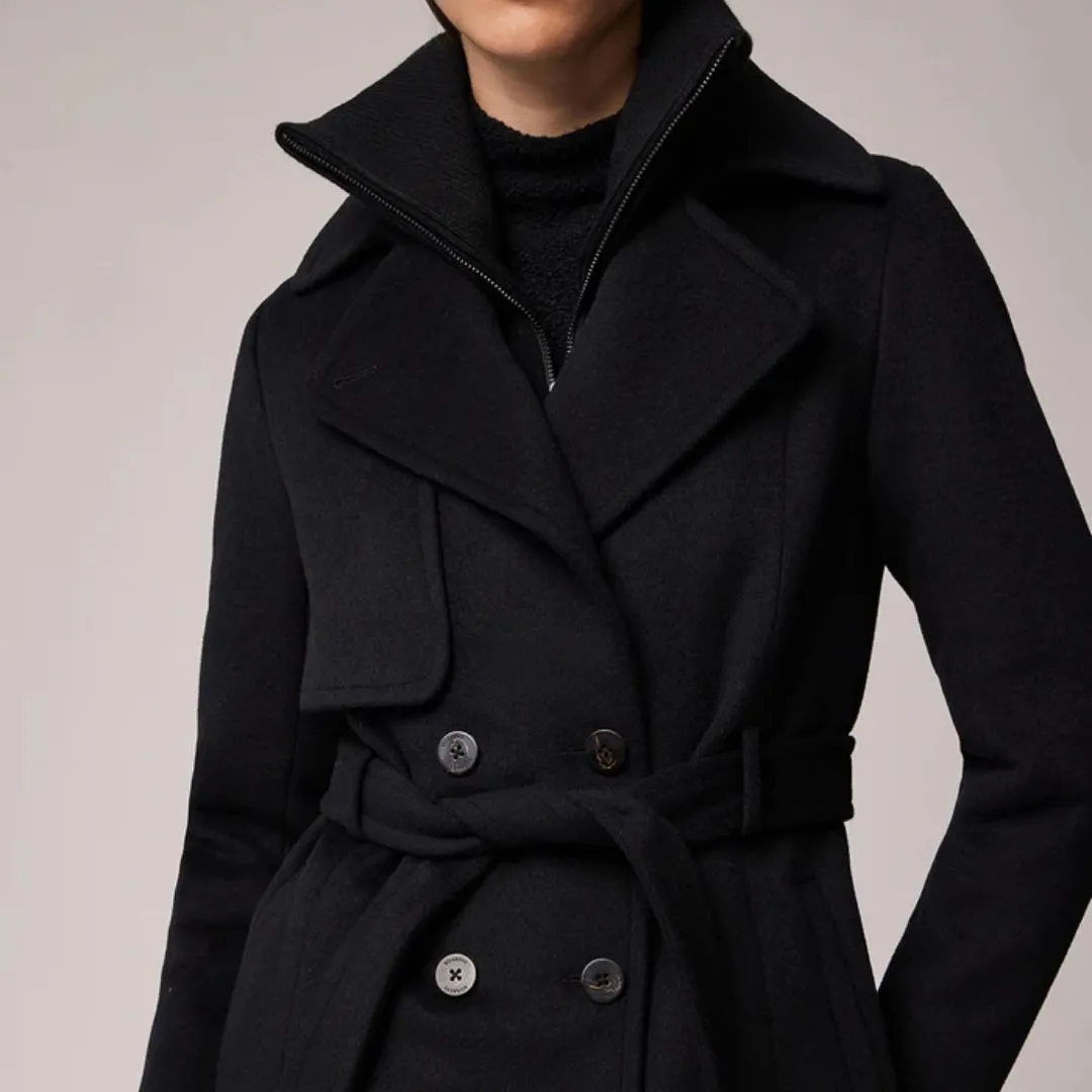 Lightweight Waterproof Jacket Fabianne Semi-Fitted Classic Wool Coat With Removable Bib (Black)