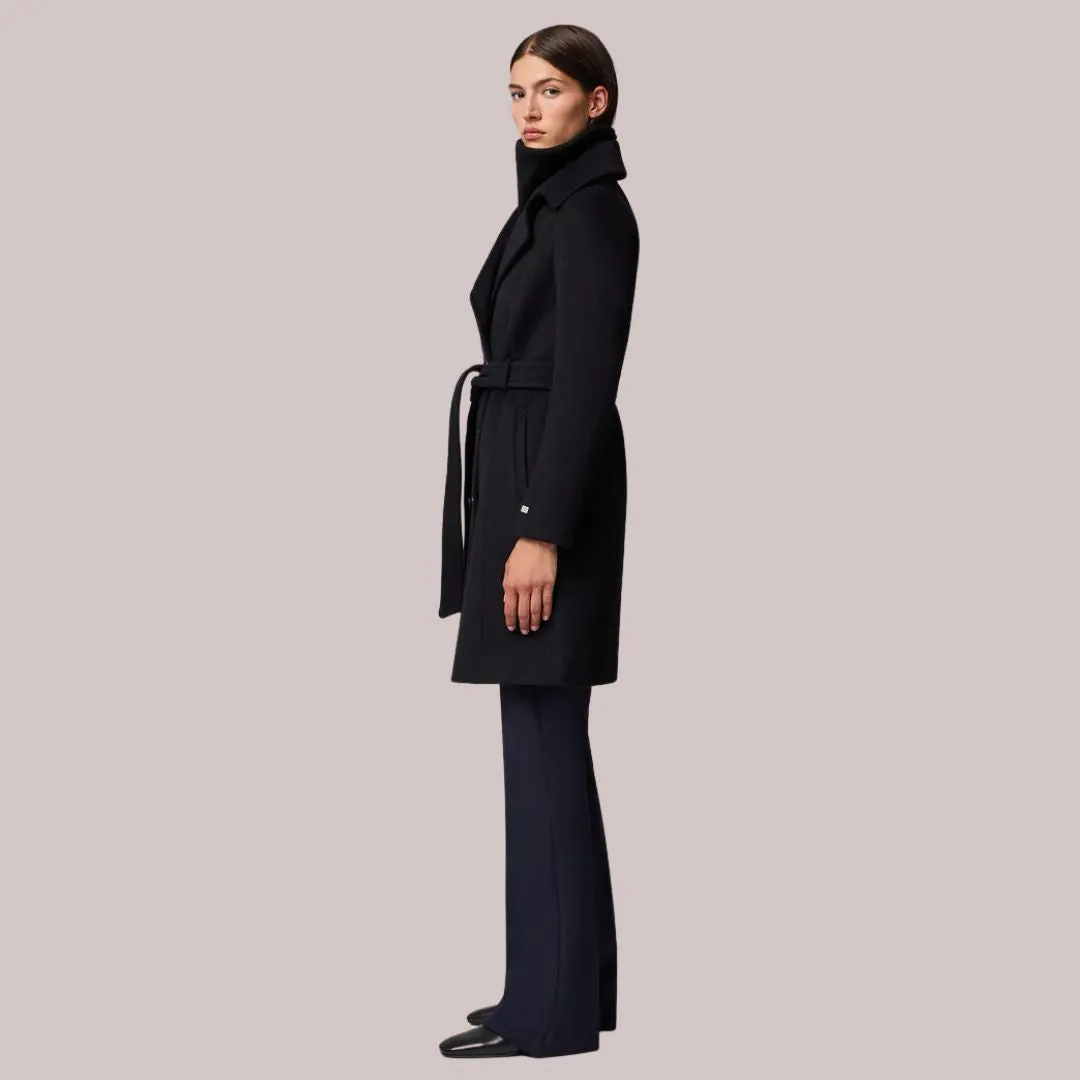 Sleek Outdoor Look HighNeckDesign Fabianne Semi-Fitted Classic Wool Coat With Removable Bib (Black)