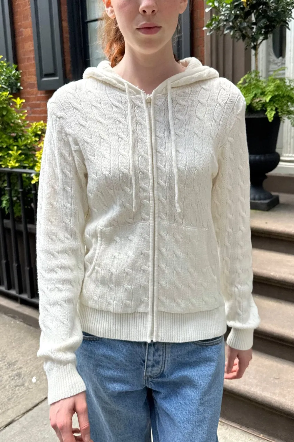 Ayla Cable Knit Hoodie Under Jacket