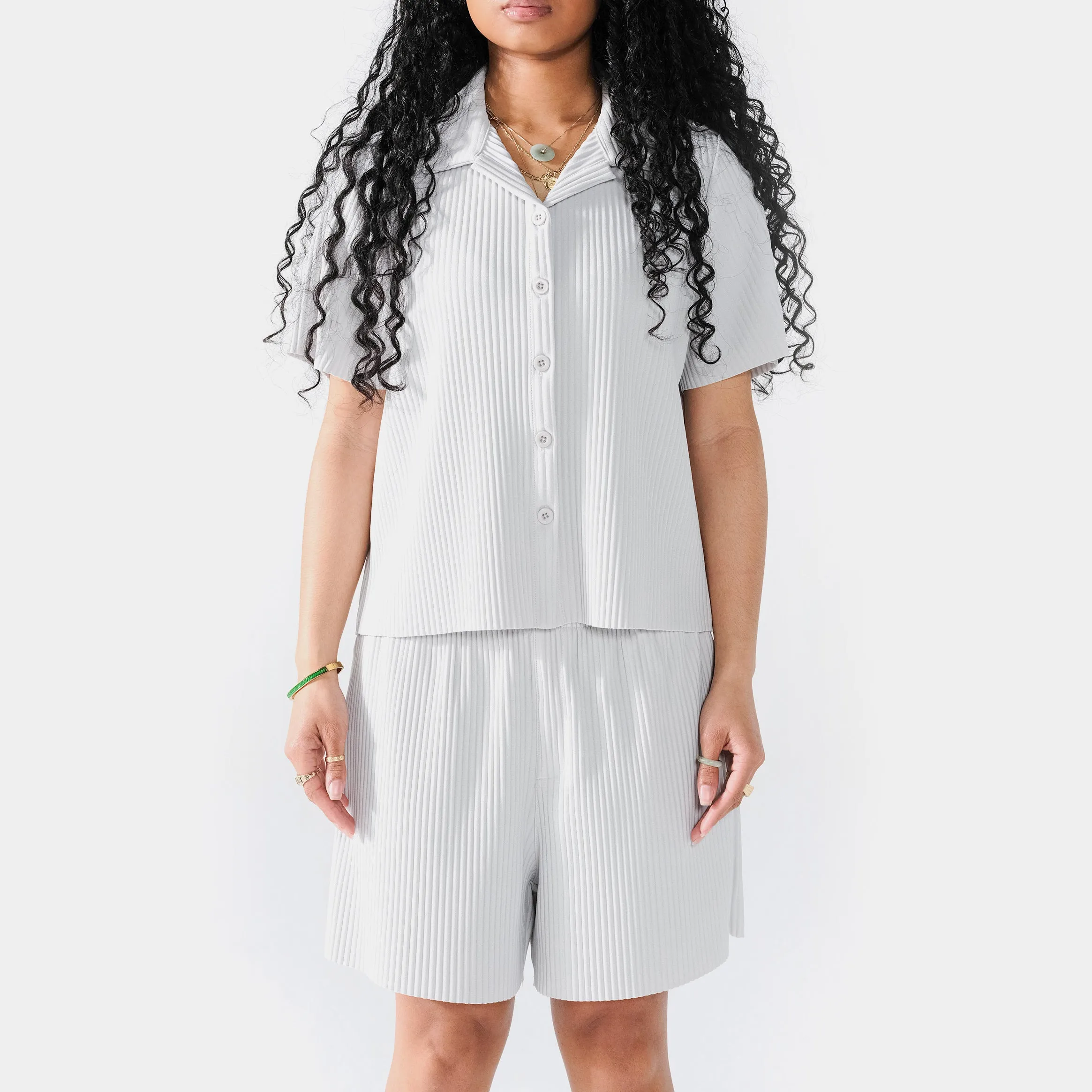 Pleated Fleece Womens Shorts (Blue) Light Fit Recycled Polyester Blend