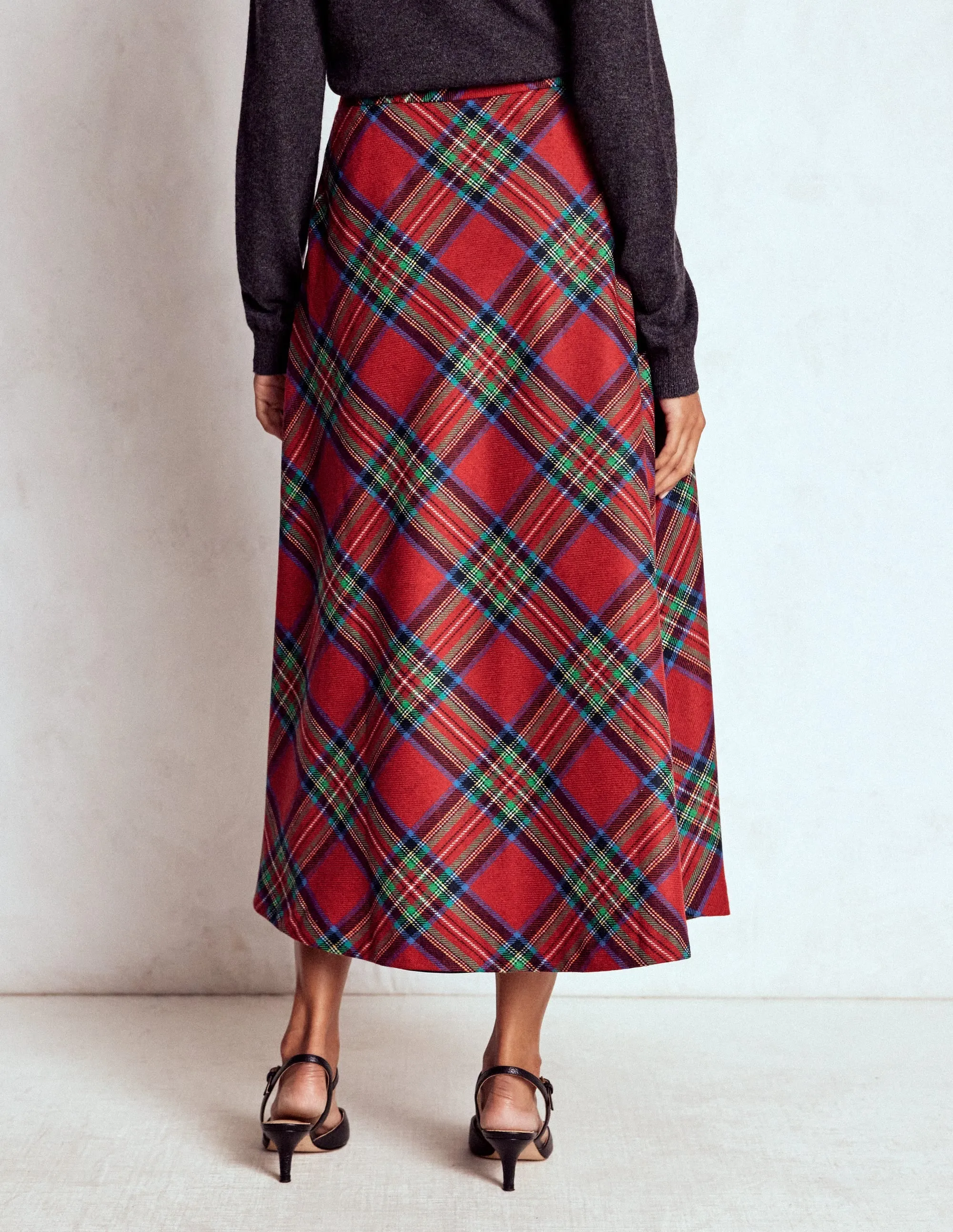 Corduroy texture Hayley Wool Midi Skirt-Red, Blue and Green Check